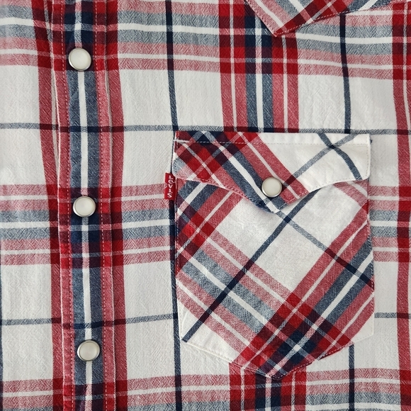 LEVI'S Barstow Western red check snap shirt M cowboy classic fit vintage vibe - Picture 4 of 15